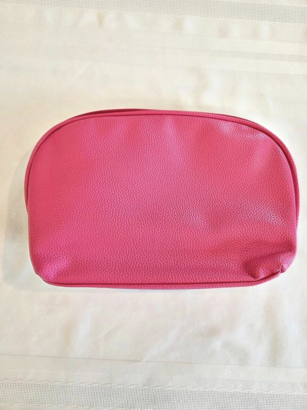 Neiman Marcus Pink Cosmetic Travel Bag Pebbled Zip Pouch Makeup New